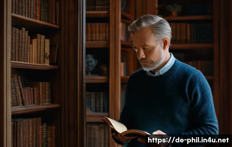 니체의 영원회귀와 초인 사상 - A contemplative middle-aged German man standing in front of an antique ornate mirror in a cozy, diml...